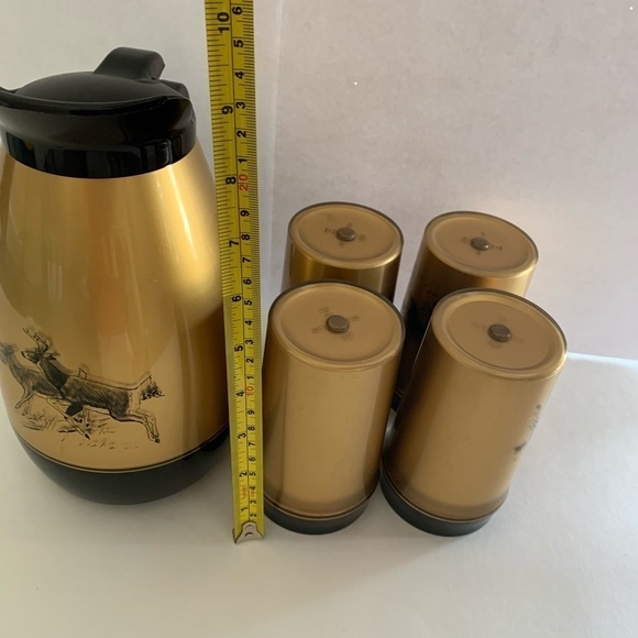Vintage Thermo-Serv Insulated Deer Print 4 Cups & Carafe Gold & Black Hunter - Picture 11 of 11